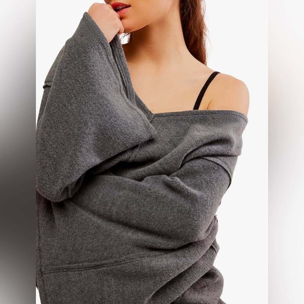 FREE PEOPLE S Day Off Fleece Lounge Set Pullover and Joggers Light Black